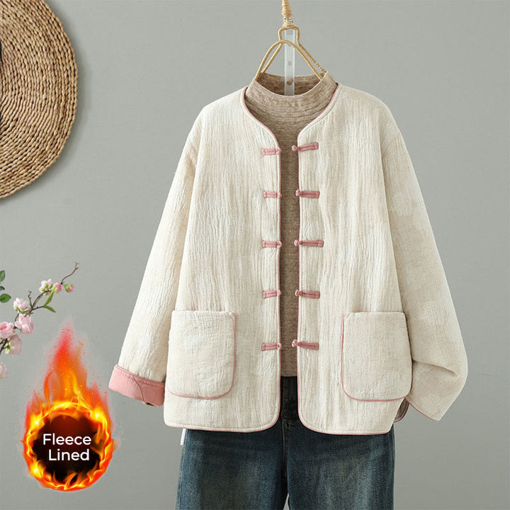 Buddha Stones Damen-Thermojacke in Beige mit Froschknopfleiste, langen Ärmeln und Taschen - Schnee - US 8-10, UK/AU 12-14, EU 40-42 (2XL) - image 0