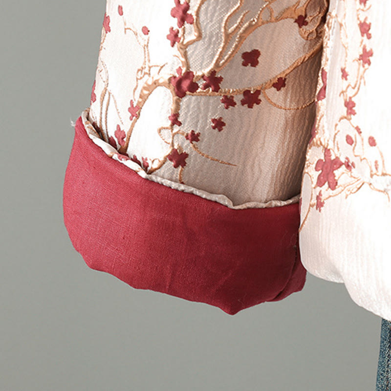 Langärmlige, thermische Damenjacke mit Taschen, verziert mit Buddha Stones, roten Blumen, Rankenknöpfen und einem Design aus Ranken und Buddha-Steinen - image 8