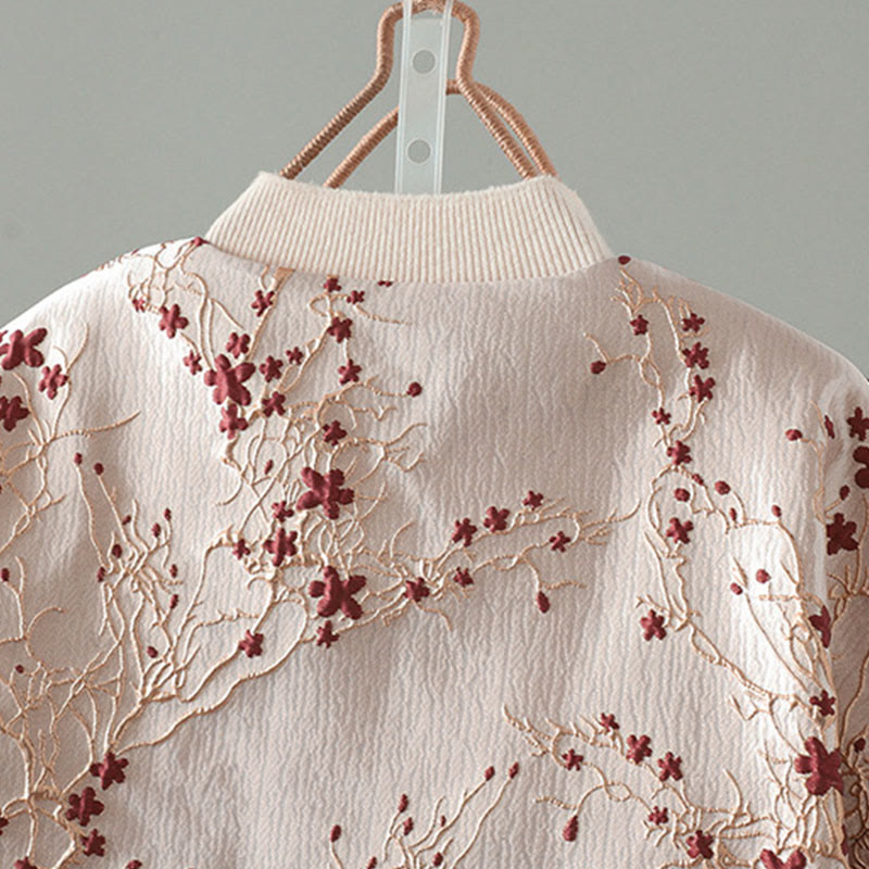 Langärmlige, thermische Damenjacke mit Taschen, verziert mit Buddha Stones, roten Blumen, Rankenknöpfen und einem Design aus Ranken und Buddha-Steinen - image 3