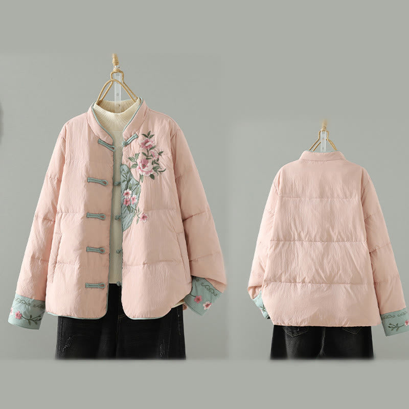 Buddha Stones , Pfirsichblütenstickerei, Froschknopfleiste, langärmelige Thermojacke für Damen mit Taschen - image 14