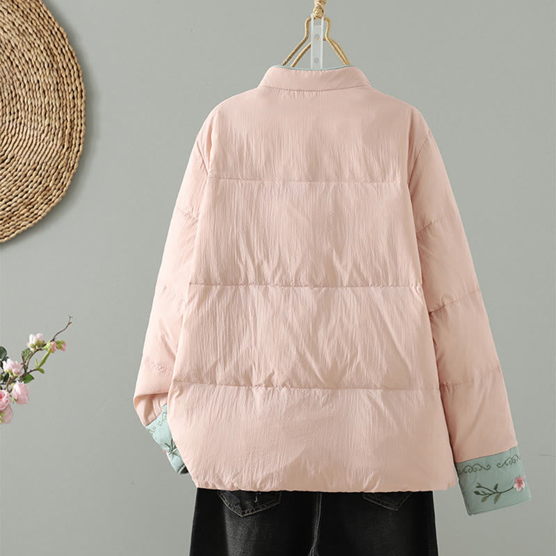 Buddha Stones , Pfirsichblütenstickerei, Froschknopfleiste, langärmelige Thermojacke für Damen mit Taschen - image 2