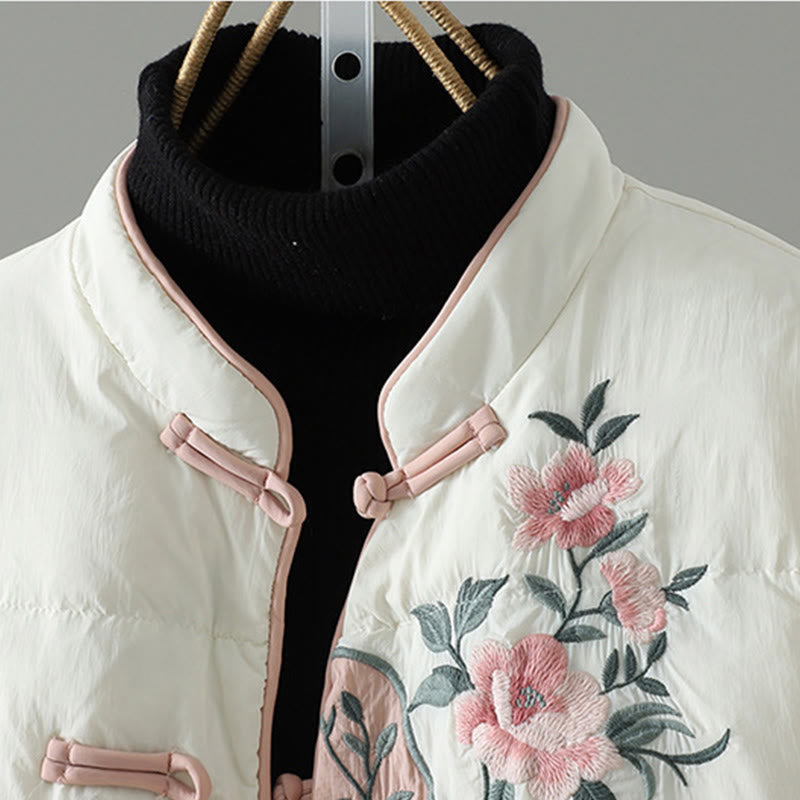 Buddha Stones , Pfirsichblütenstickerei, Froschknopfleiste, langärmelige Thermojacke für Damen mit Taschen - image 17