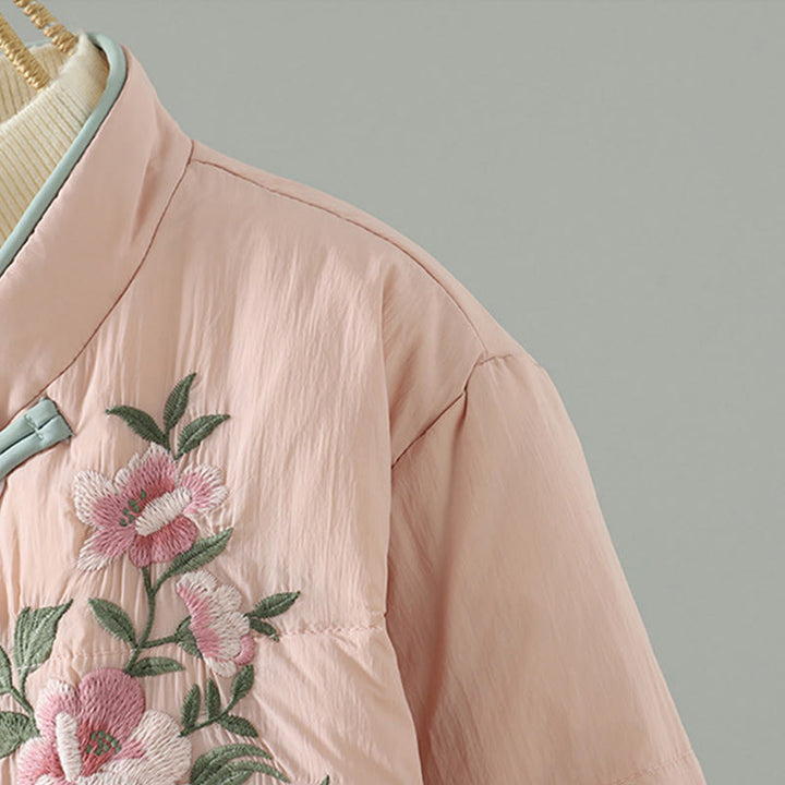Buddha Stones , Pfirsichblütenstickerei, Froschknopfleiste, langärmelige Thermojacke für Damen mit Taschen - image 5