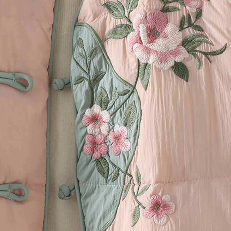 Buddha Stones , Pfirsichblütenstickerei, Froschknopfleiste, langärmelige Thermojacke für Damen mit Taschen - image 6