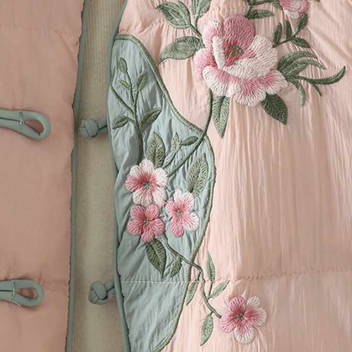 Buddha Stones , Pfirsichblütenstickerei, Froschknopfleiste, langärmelige Thermojacke für Damen mit Taschen - image 6