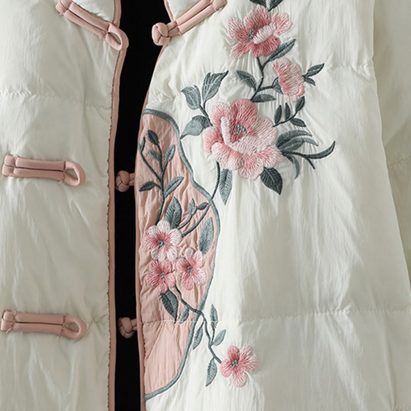 Buddha Stones , Pfirsichblütenstickerei, Froschknopfleiste, langärmelige Thermojacke für Damen mit Taschen - image 19