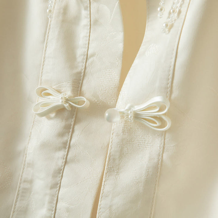 Damenjacke mit Buddha Stones , Herbstblumenstickerei, Froschknopf-Design und langen Ärmeln - image 7