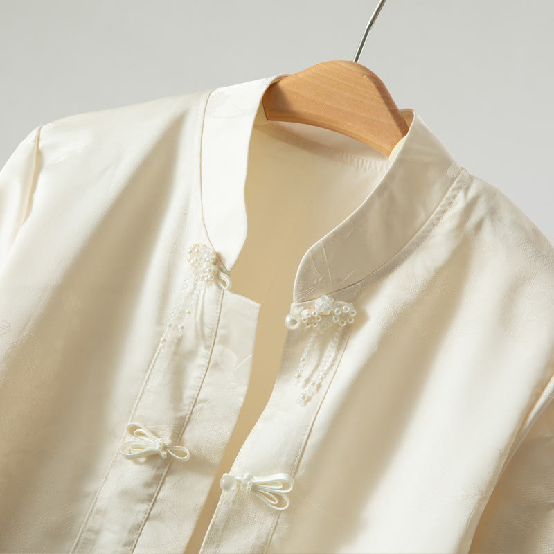 Damenjacke mit Buddha Stones , Herbstblumenstickerei, Froschknopf-Design und langen Ärmeln - image 2