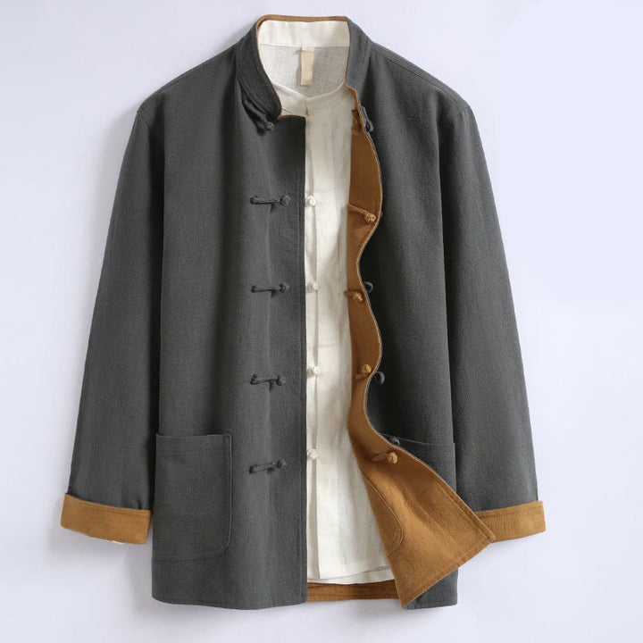 Buddha Stones Frühlings-Wendejacke aus chinesischer Baumwolle mit Froschknopfverschluss für Herren, langärmlig - Grau - US/ UK/AU46, EU56 (5XL) - image 0