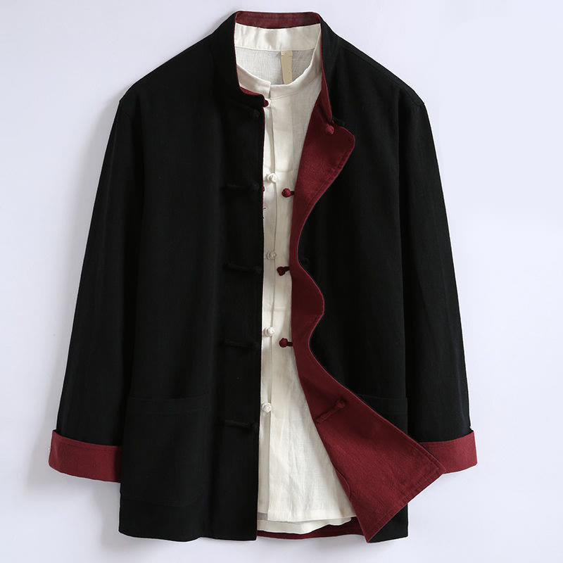 Buddha Stones Frühlings-Wendejacke aus chinesischer Baumwolle mit Froschknopfverschluss für Herren, langärmlig - Schwarz - US/ UK/AU46, EU56 (5XL) - image 3