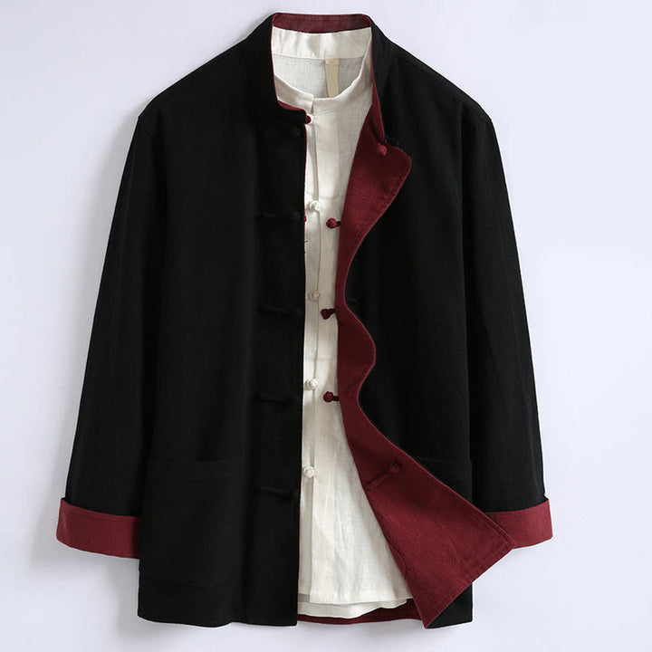 Buddha Stones Frühlings-Wendejacke aus chinesischer Baumwolle mit Froschknopfverschluss für Herren, langärmlig - Schwarz - US/ UK/AU46, EU56 (5XL) - image 3