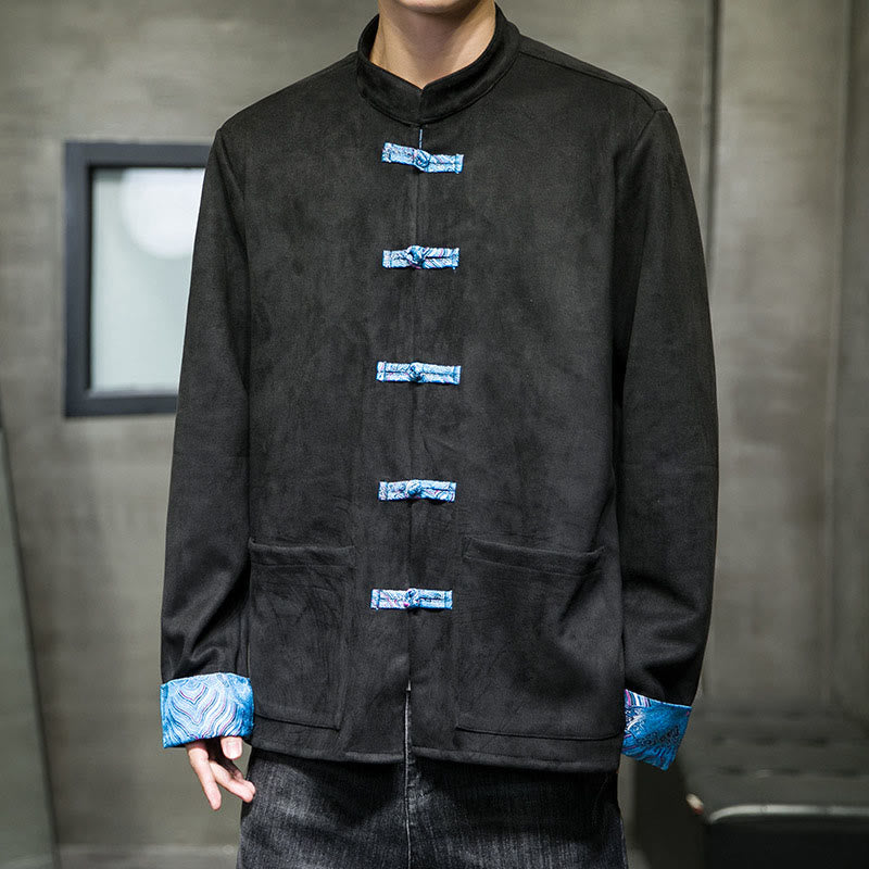 Buddha Stones Fall Waves Herren-Wildlederjacke mit Froschknopfverschluss und Taschen - Schwarz - US/ UK/AU42, EU52 (3XL) - image 14