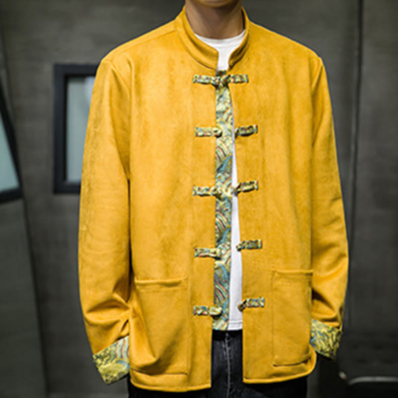 Buddha Stones Fall Waves Herren-Wildlederjacke mit Froschknopfverschluss und Taschen - image 9