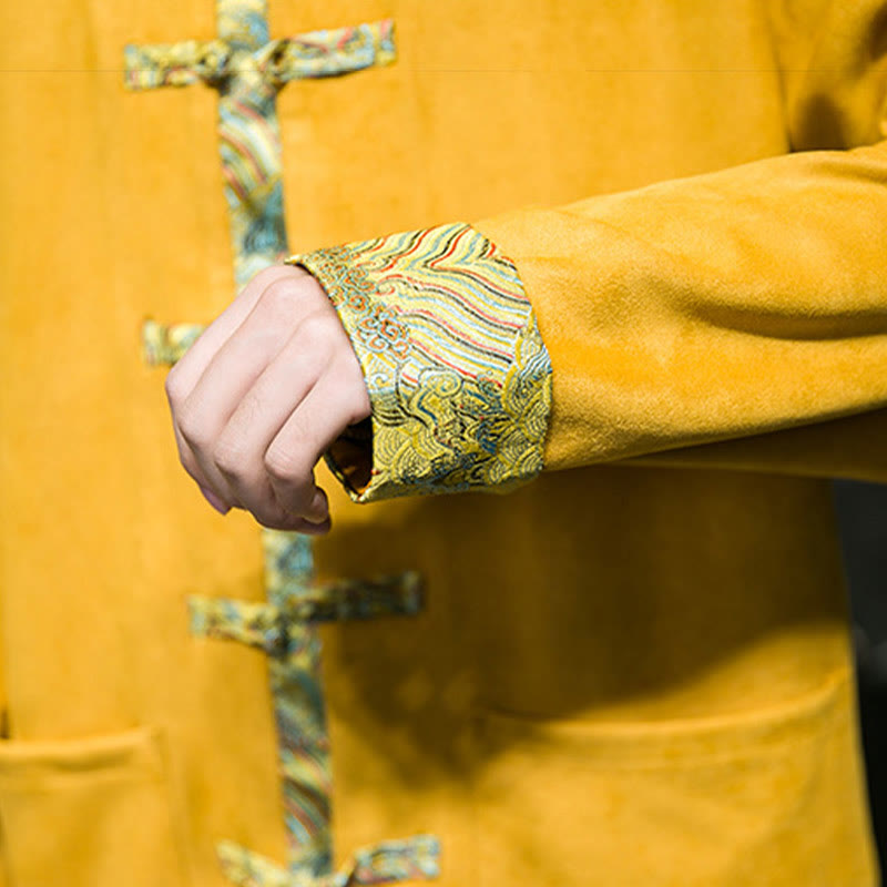 Buddha Stones Fall Waves Herren-Wildlederjacke mit Froschknopfverschluss und Taschen - image 13