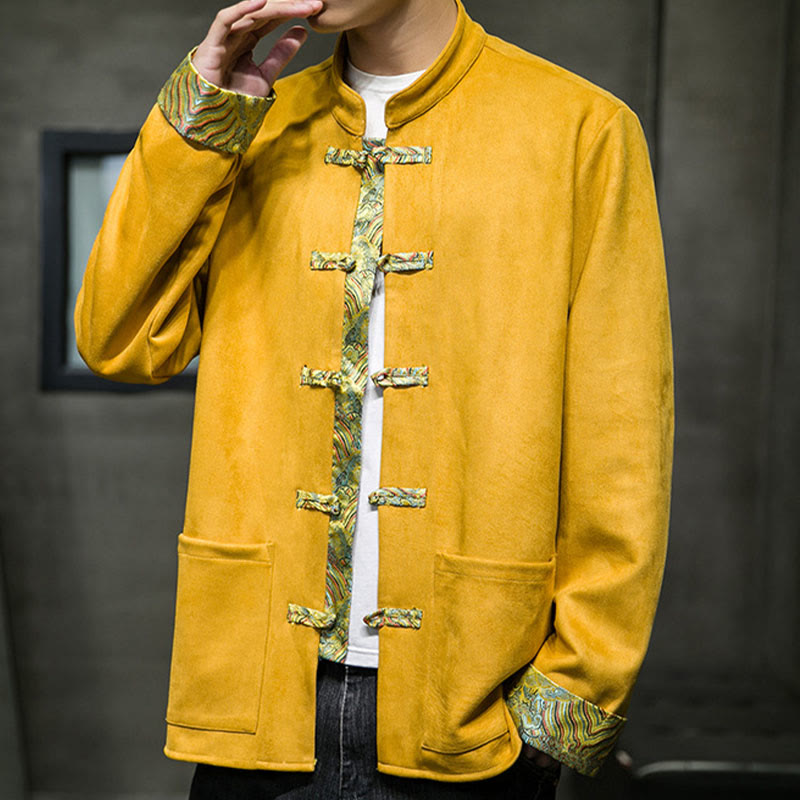 Buddha Stones Fall Waves Herren-Wildlederjacke mit Froschknopfverschluss und Taschen - image 8