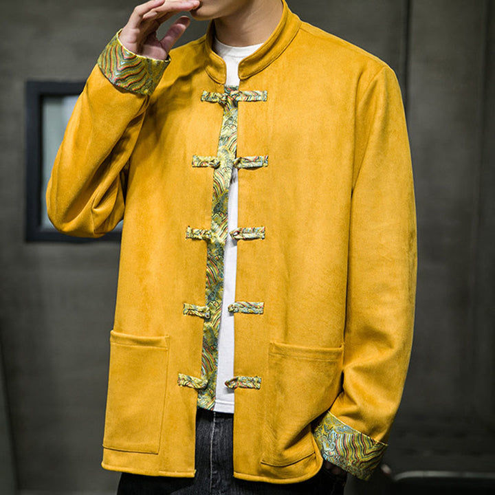 Buddha Stones Fall Waves Herren-Wildlederjacke mit Froschknopfverschluss und Taschen - image 8