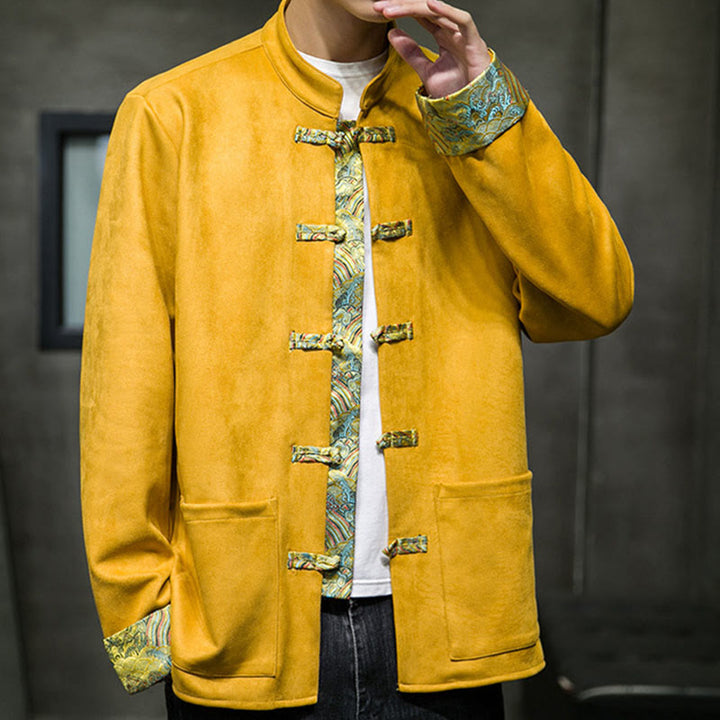 Buddha Stones Fall Waves Herren-Wildlederjacke mit Froschknopfverschluss und Taschen - image 6