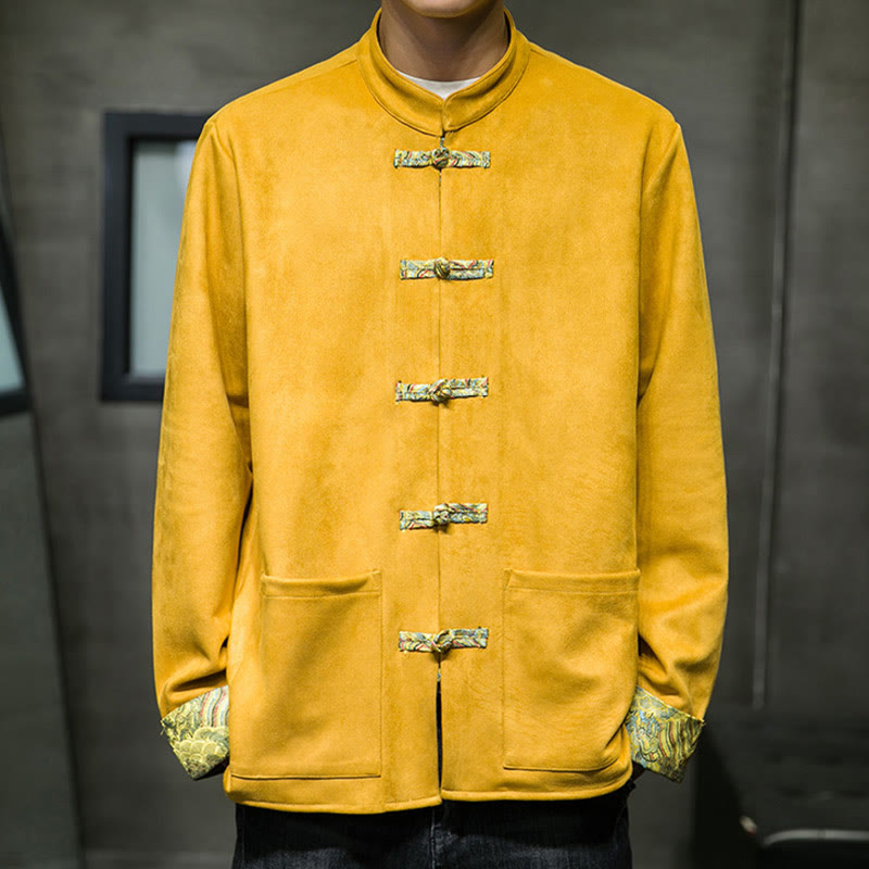 Buddha Stones Fall Waves Herren-Wildlederjacke mit Froschknopfverschluss und Taschen - image 7