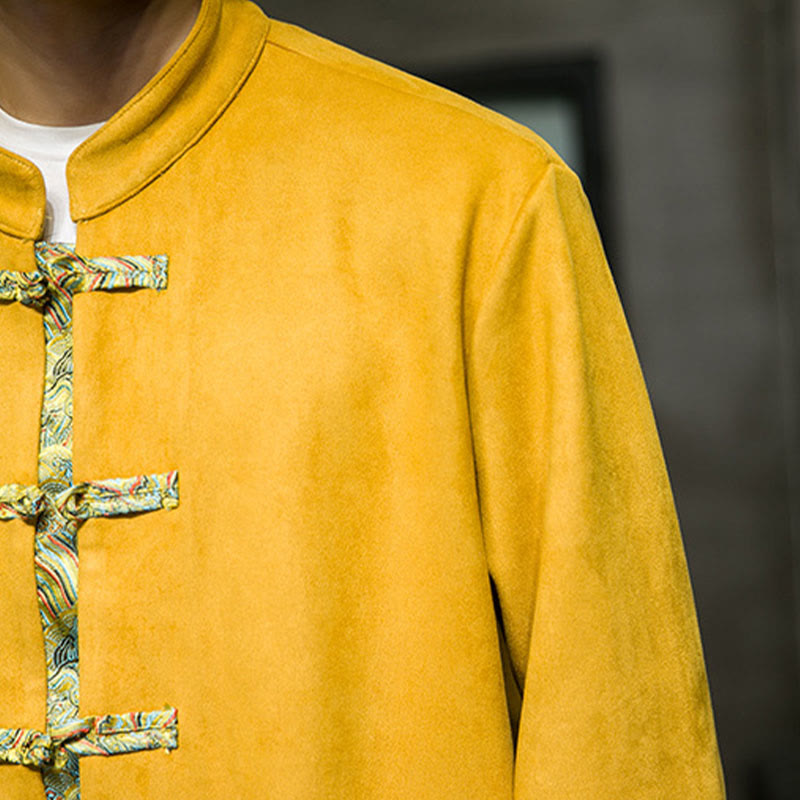 Buddha Stones Fall Waves Herren-Wildlederjacke mit Froschknopfverschluss und Taschen - image 11