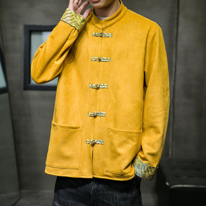 Buddha Stones Fall Waves Herren-Wildlederjacke mit Froschknopfverschluss und Taschen - image 10