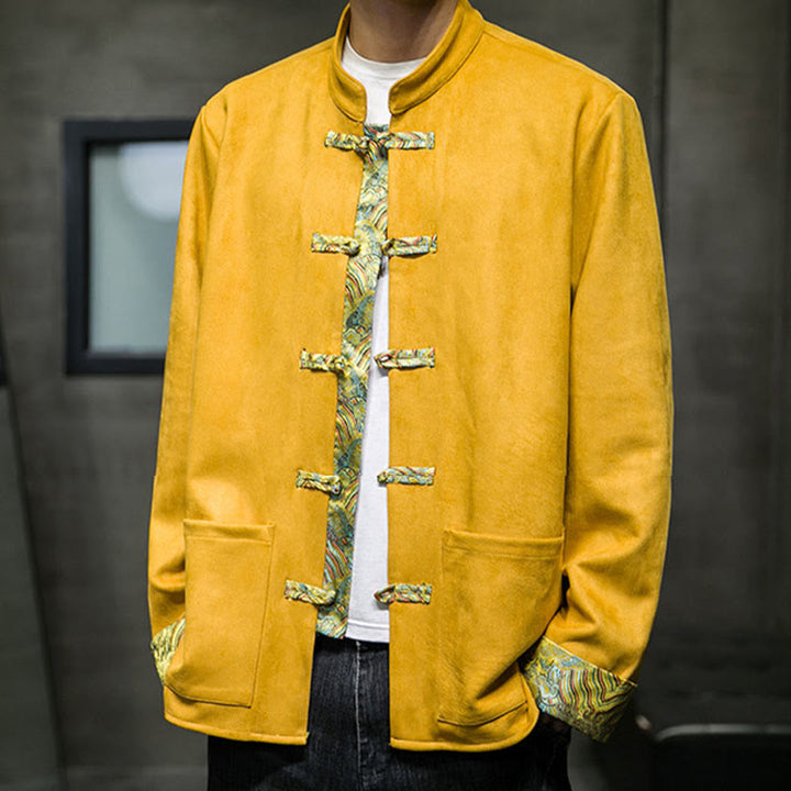 Buddha Stones Fall Waves Herren-Wildlederjacke mit Froschknopfverschluss und Taschen - image 5