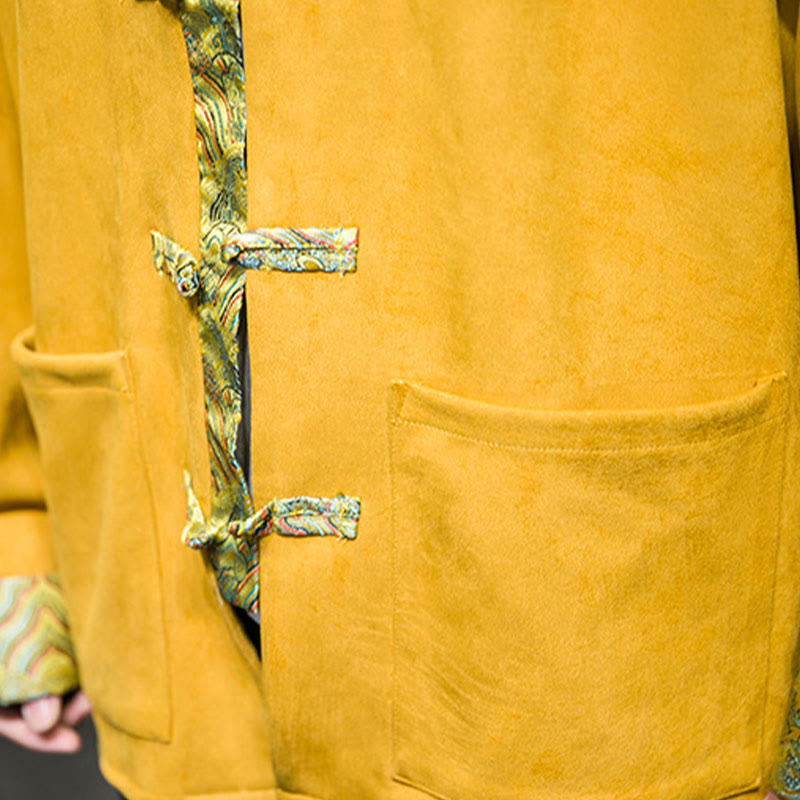 Buddha Stones Fall Waves Herren-Wildlederjacke mit Froschknopfverschluss und Taschen - image 12