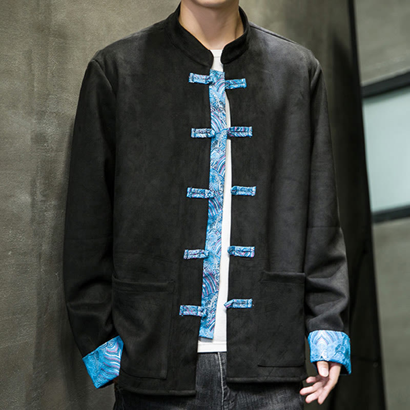 Buddha Stones Fall Waves Herren-Wildlederjacke mit Froschknopfverschluss und Taschen - image 22