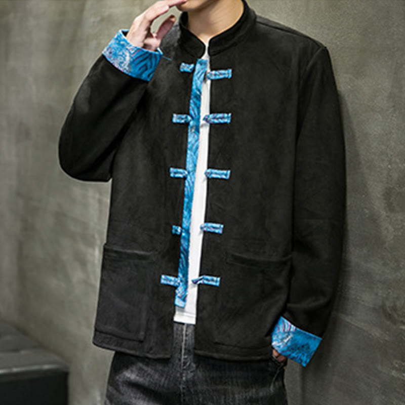 Buddha Stones Fall Waves Herren-Wildlederjacke mit Froschknopfverschluss und Taschen - image 20