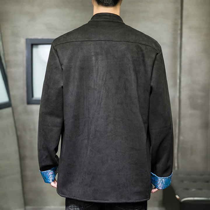 Buddha Stones Fall Waves Herren-Wildlederjacke mit Froschknopfverschluss und Taschen - image 18