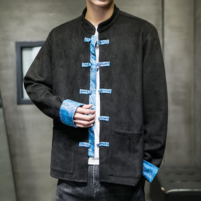 Buddha Stones Fall Waves Herren-Wildlederjacke mit Froschknopfverschluss und Taschen - image 16