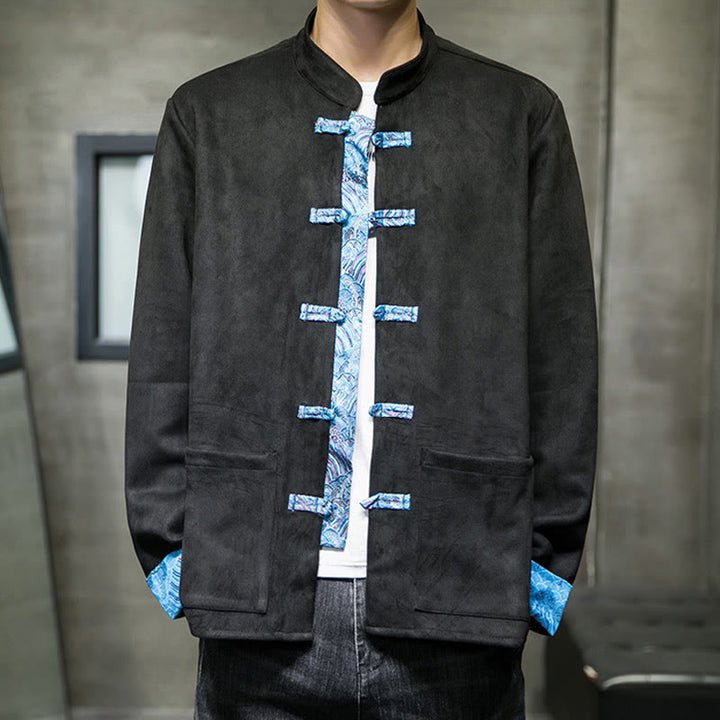 Buddha Stones Fall Waves Herren-Wildlederjacke mit Froschknopfverschluss und Taschen - image 21