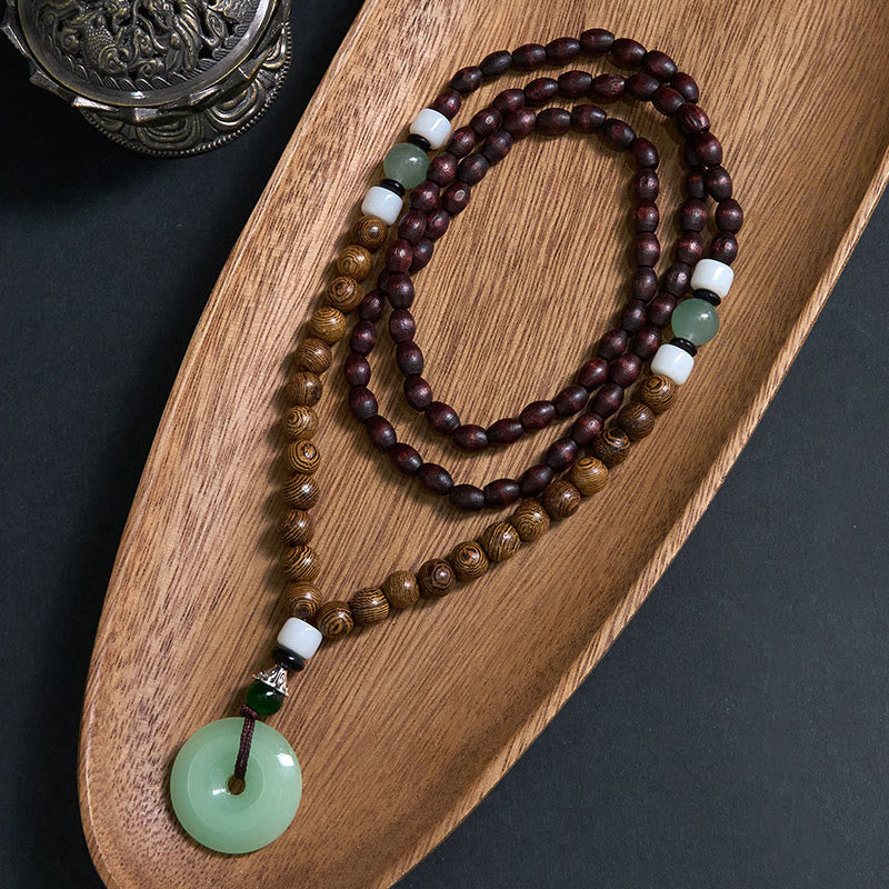 Halskette mit Anhänger „Buddha Stones“ aus Wenge-Holz mit Peace-Schnalle, Balance, Ruhe - Wengeholz & Friedensschnalle - image 0