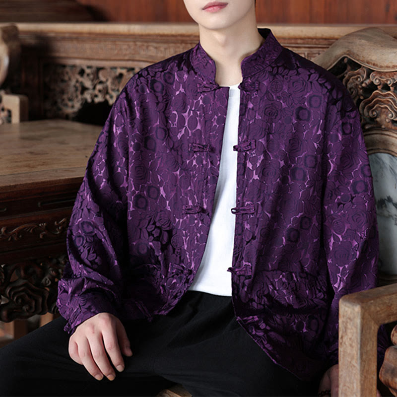 Buddha Stones, Herbstblumenblätter, Jacquard-Jacquardjacke mit Froschknopfleiste, langen Ärmeln und Taschen - Lila - US/ UK/AU46, EU56 (5XL) - image 18