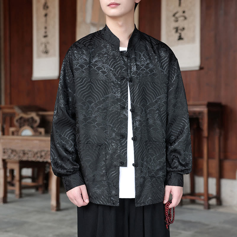 Buddha Stones, Herbstblumenblätter, Jacquard-Jacquardjacke mit Froschknopfleiste, langen Ärmeln und Taschen - Schwarz - US/ UK/AU46, EU56 (5XL) - image 13