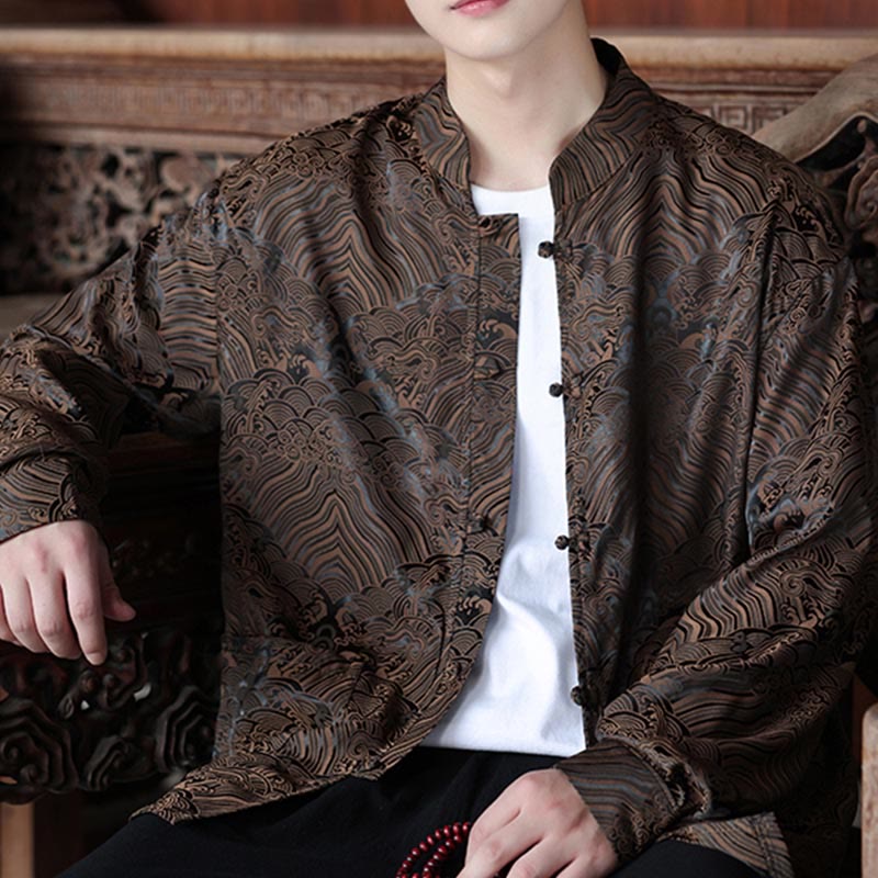 Buddha Stones, Herbstblumenblätter, Jacquard-Jacquardjacke mit Froschknopfleiste, langen Ärmeln und Taschen - image 3