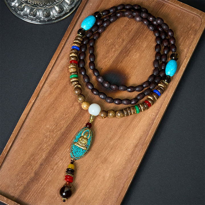 Buddha Stones Vintage Nepal Avalokitesvara Harmonie Kokosnuss Muschel Perlen Anhänger Halskette - AVALOKITESVARA-SYMBOL (Reichtum ♥ Erfolg) - image 0