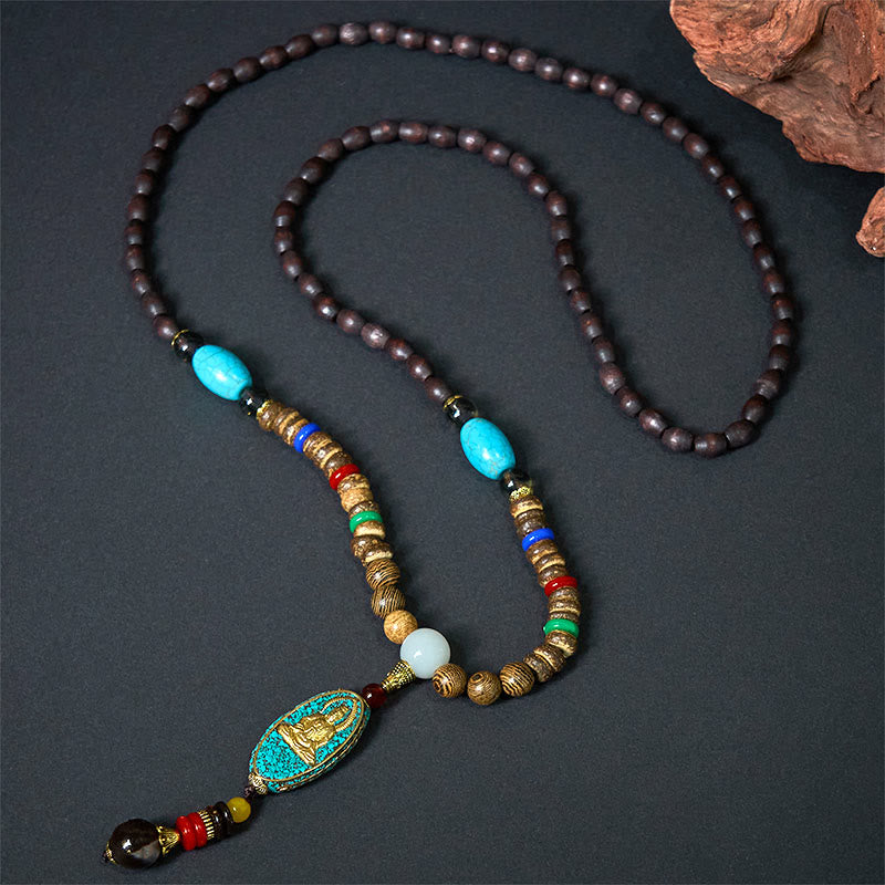 Buddha Stones Vintage Nepal Avalokitesvara Harmonie Kokosnuss Muschel Perlen Anhänger Halskette - image 1