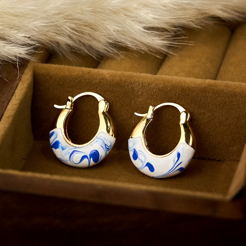 Buddha Stones , verkupfert, 18 Karat Gold, Emaille-Glasur, Heilung, Glück, U-förmige Ohrringe - image 1