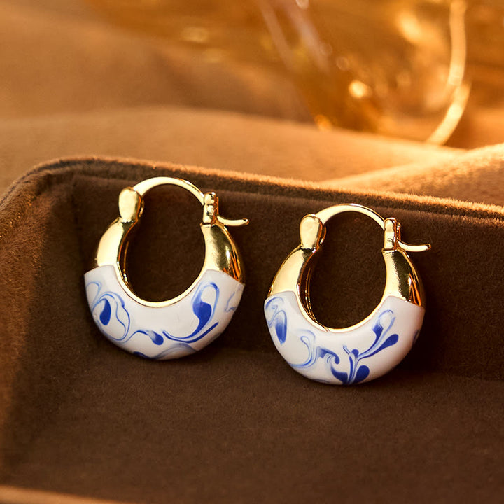 Buddha Stones , verkupfert, 18 Karat Gold, Emaille-Glasur, Heilung, Glück, U-förmige Ohrringe - Kupfer- und Emailleglasur (Kupferpfosten) - image 0