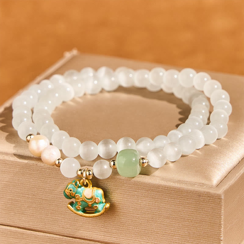 Buddha Stones ​​Jahr des Pferdes Chrysoberyll-Glasperlen-Armband Frieden Liebe Doppellagig - image 2