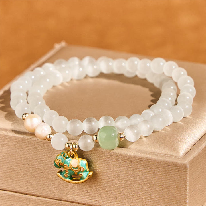 Buddha Stones ​​Jahr des Pferdes Chrysoberyll-Glasperlen-Armband Frieden Liebe Doppellagig - image 2