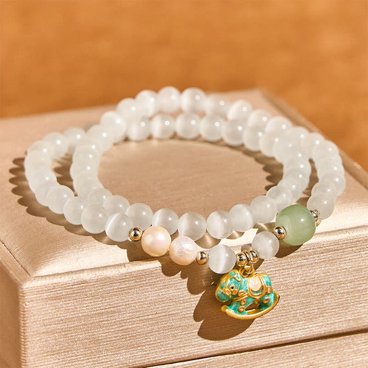 Buddha Stones ​​Jahr des Pferdes Chrysoberyll-Glasperlen-Armband Frieden Liebe Doppellagig - image 3