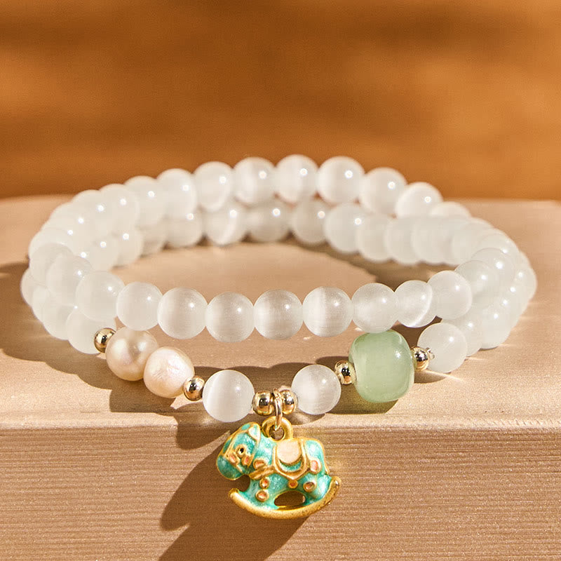 Buddha Stones ​​Jahr des Pferdes Chrysoberyll-Glasperlen-Armband Frieden Liebe Doppellagig - image 1
