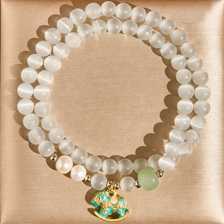 Buddha Stones ​​Jahr des Pferdes Chrysoberyll-Glasperlen-Armband Frieden Liebe Doppellagig - Chrysoberyll (Handgelenkumfang 14-17 cm) - image 0