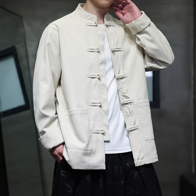 Buddha Stones Herbst Bambus Froschknopf Langarm Herren Cord-Baumwolljacke mit Taschen - Leinen - US/ UK/AU46, EU56 (5XL) - image 14