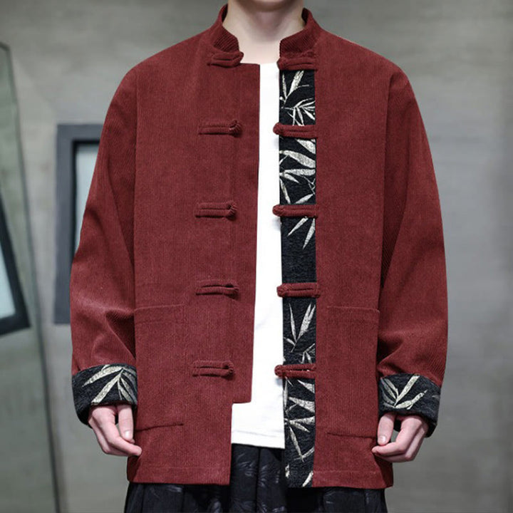 Buddha Stones Herbst Bambus Froschknopf Langarm Herren Cord-Baumwolljacke mit Taschen - image 4