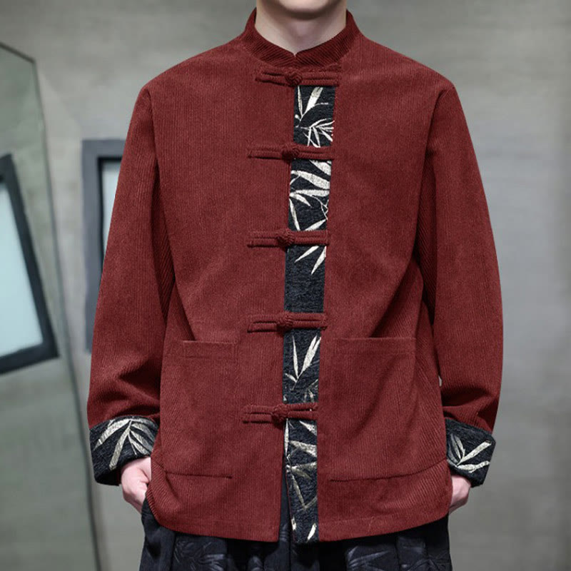 Buddha Stones Herbst Bambus Froschknopf Langarm Herren Cord-Baumwolljacke mit Taschen - image 3