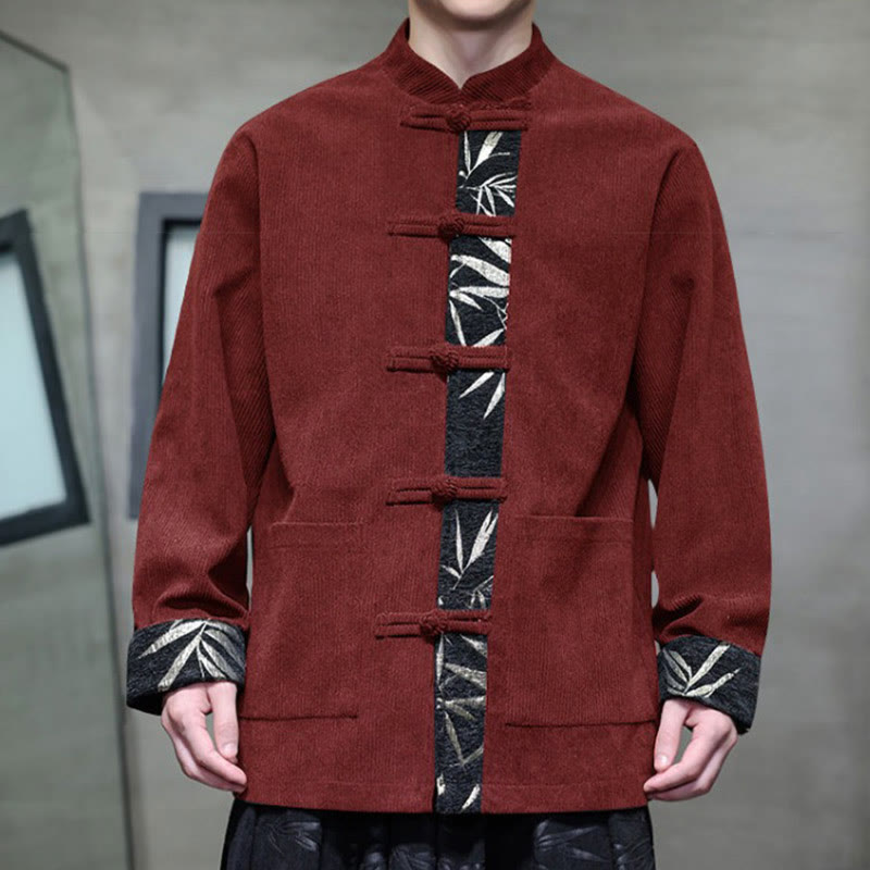 Buddha Stones Herbst Bambus Froschknopf Langarm Herren Cord-Baumwolljacke mit Taschen - image 2
