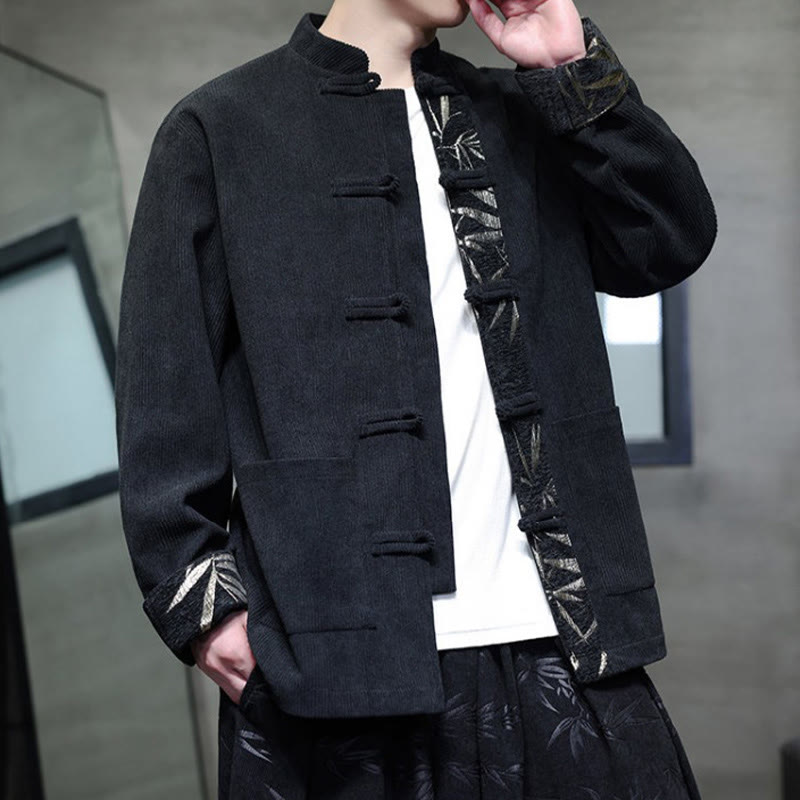 Buddha Stones Herbst Bambus Froschknopf Langarm Herren Cord-Baumwolljacke mit Taschen - image 7