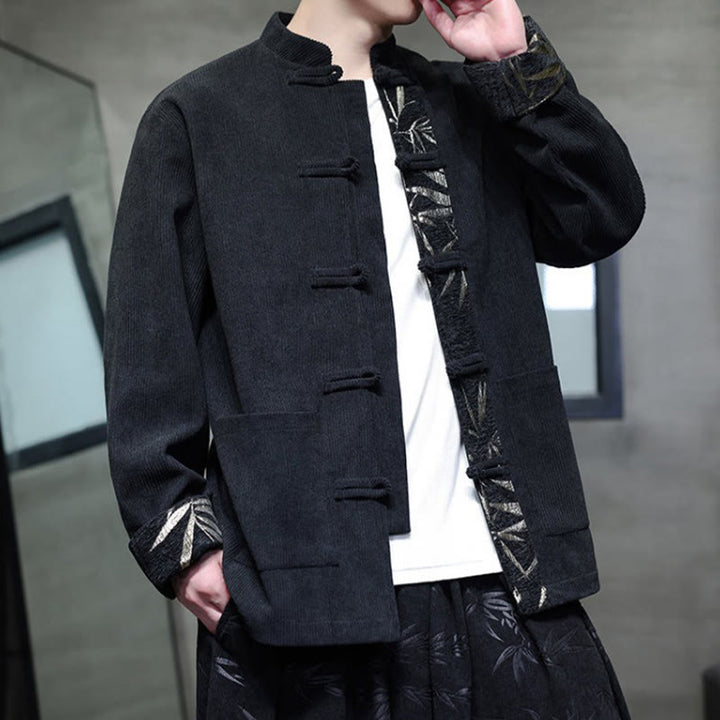 Buddha Stones Herbst Bambus Froschknopf Langarm Herren Cord-Baumwolljacke mit Taschen - image 7